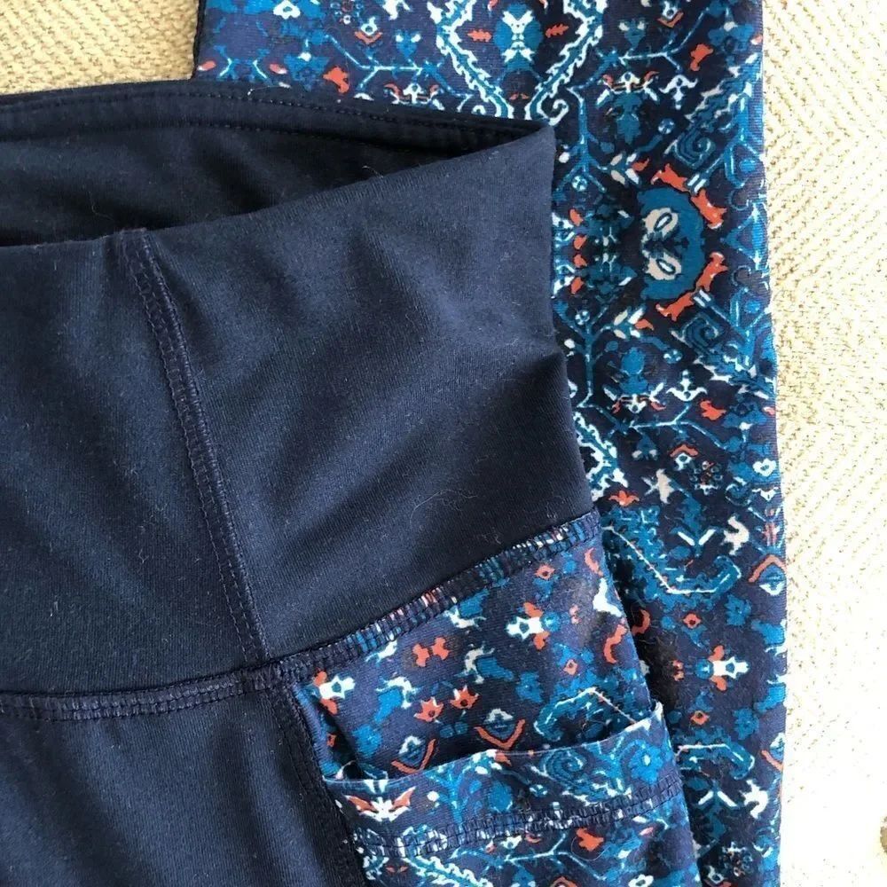 Z by Zobha Blue Leggings Print Panel Zippers S 4 6 - Picture 5 of 12